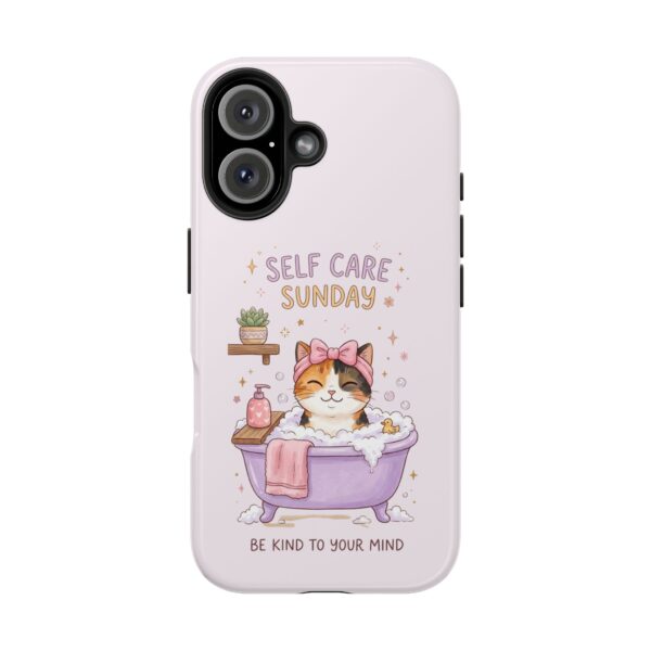 Self Care Cozy Sunday Cat Phone Case — Cute Pastel Tough Phone Cover (Be Kind to Your Mind)
