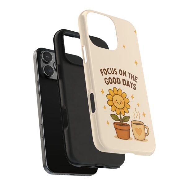 Positive Cozy Vibes Tough Phone Case — “Focus on the Good Days” Sunflower Design