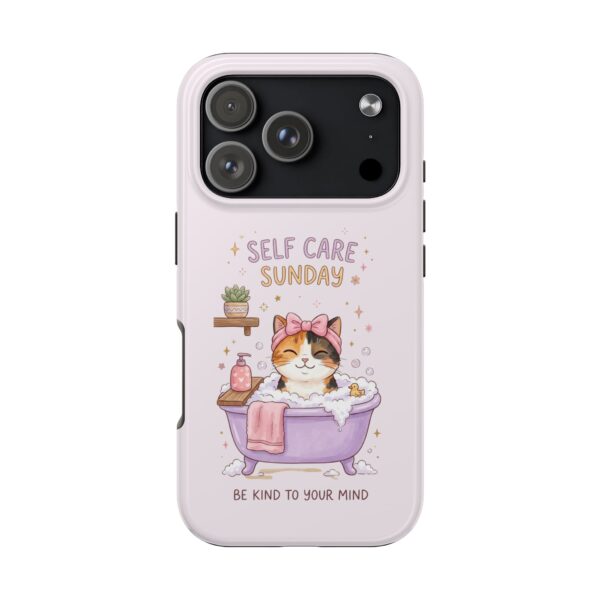 Self Care Cozy Sunday Cat Phone Case — Cute Pastel Tough Phone Cover (Be Kind to Your Mind)