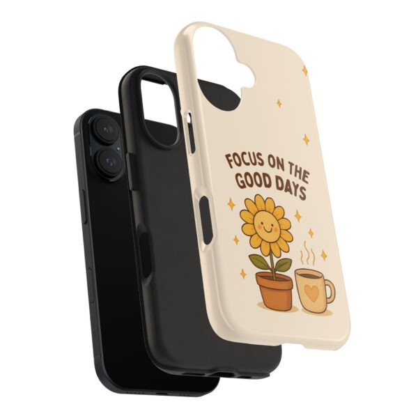 Positive Cozy Vibes Tough Phone Case — “Focus on the Good Days” Sunflower Design