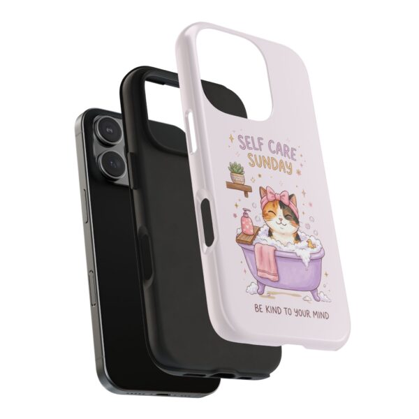 Self Care Cozy Sunday Cat Phone Case — Cute Pastel Tough Phone Cover (Be Kind to Your Mind)