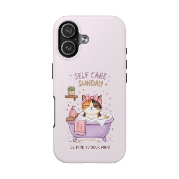 Self Care Cozy Sunday Cat Phone Case — Cute Pastel Tough Phone Cover (Be Kind to Your Mind)