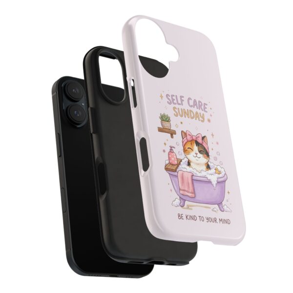 Self Care Cozy Sunday Cat Phone Case — Cute Pastel Tough Phone Cover (Be Kind to Your Mind)