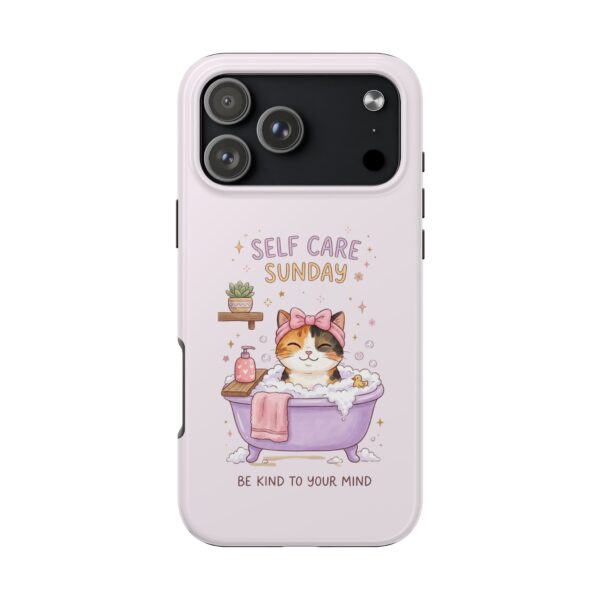 Self Care Cozy Sunday Cat Phone Case — Cute Pastel Tough Phone Cover (Be Kind to Your Mind)