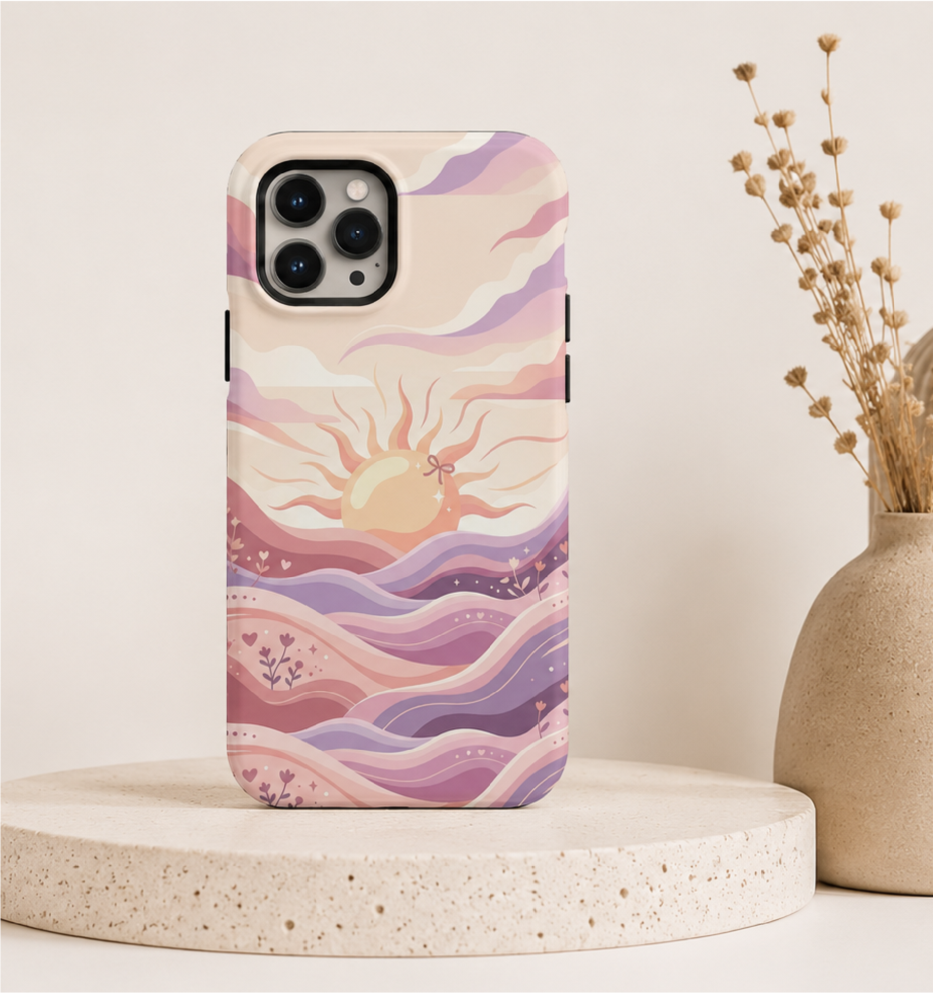 Boho Botanical Phone Case | Neutral Beige Floral iPhone Cover | Modern Abstract Leaf Design | Minimalist Aesthetic Case