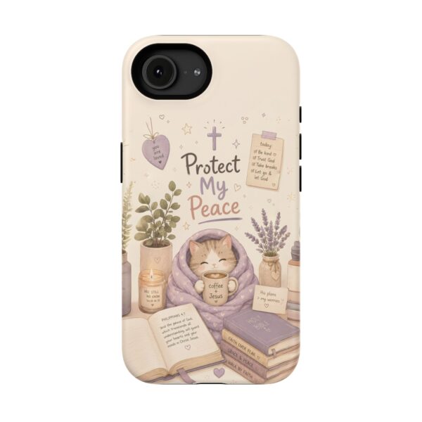 3498911131155363825_2048-1.jpeg Protect My Peace Christian Phone Case | Cozy Faith Cat iPhone Cover | Christian Aesthetic Phone Case | Cute Bible Inspired Gift