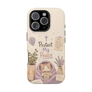 6135409492838769869_2048-1.jpeg Protect My Peace Christian Phone Case | Cozy Faith Cat iPhone Cover | Christian Aesthetic Phone Case | Cute Bible Inspired Gift